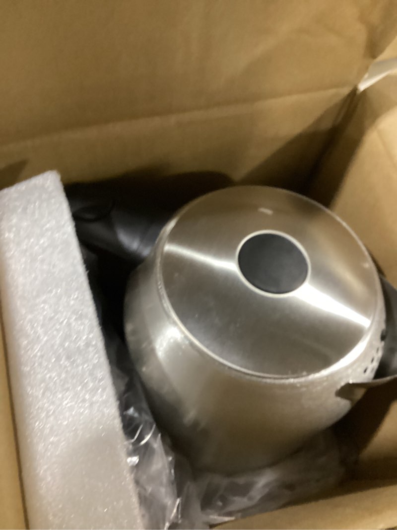 Condition photo showing As Is for amazon basics electric kettle, tea kettle & water boiler with auto shut-off, boil dry protection, strix thermostat, bpa-free, 1500w, 1.1qt (1l), stainless steel, new model, black & silver stainless steel 1.1 quarts