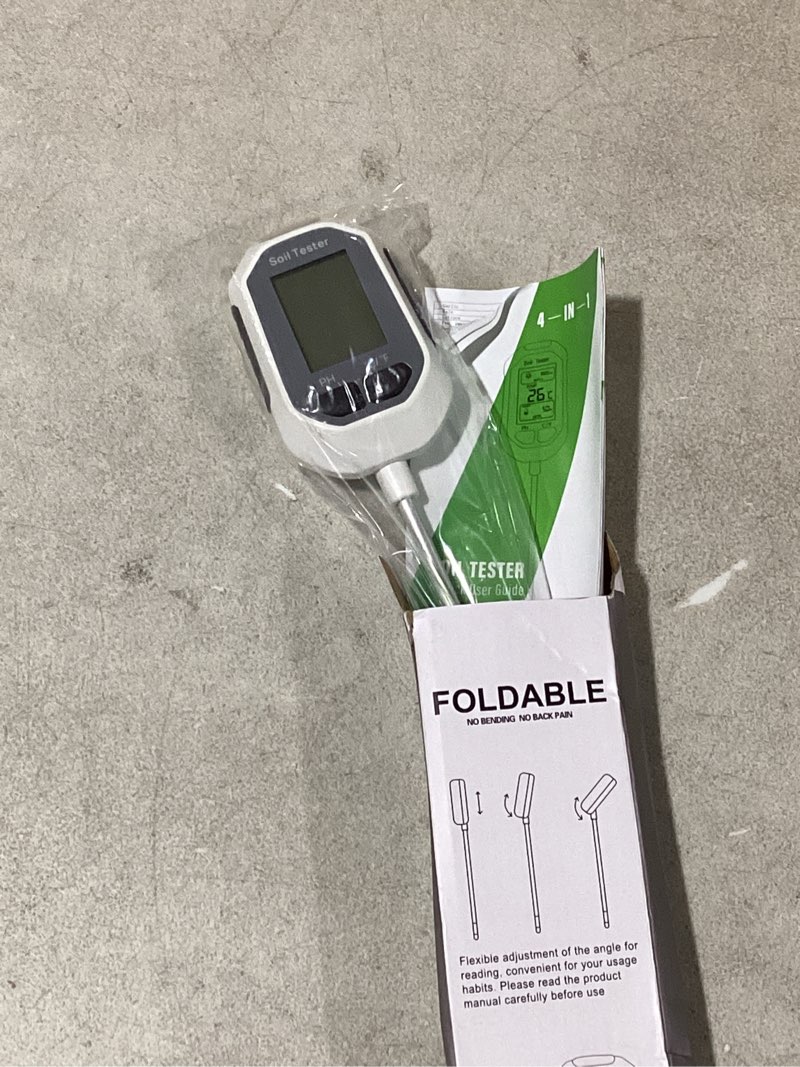 Condition photo showing Good Condition for yamron 4-in-1 soil moisture meter, digital plant temperature/soil moisture test & ph meter/sunlight intensity, backlight lcd display for gardening, farming and outdoor plants