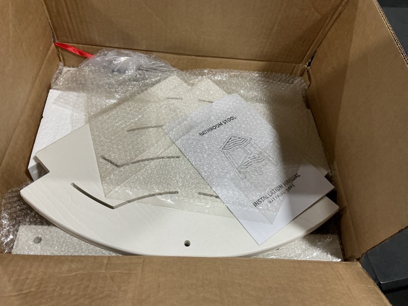 Condition photo showing Good Condition for Corner Shower Bench,Plastic Stool for Shower Waterproof?Rot-Resistant,Shower Stool for Shaving Legs,Shower Benches for Inside Shower,Shower Bench Seat with Storage (White, 11.8 * 18.9 * 16.7) White 11.8*18.9*16.7