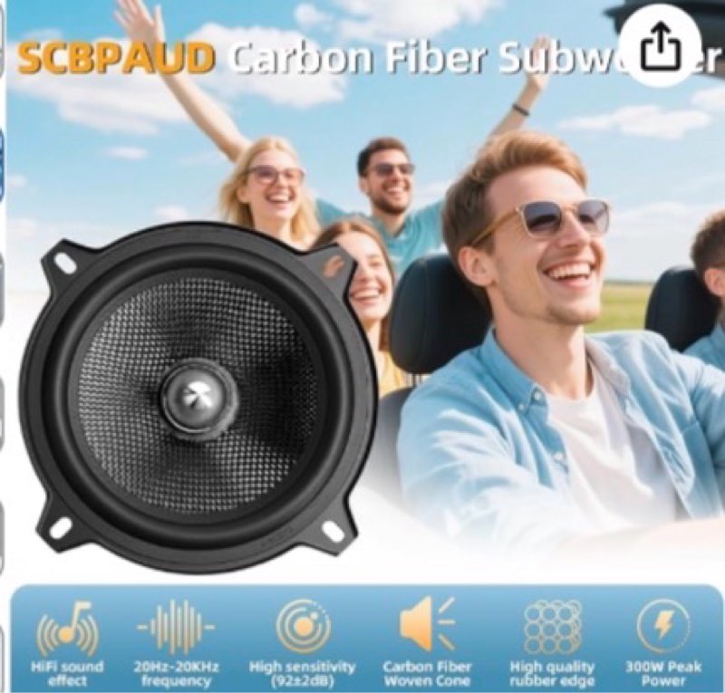upgrade 5.25" car speakers 300w peak power - high-performance carbon fiber cone woofers, bullet head
