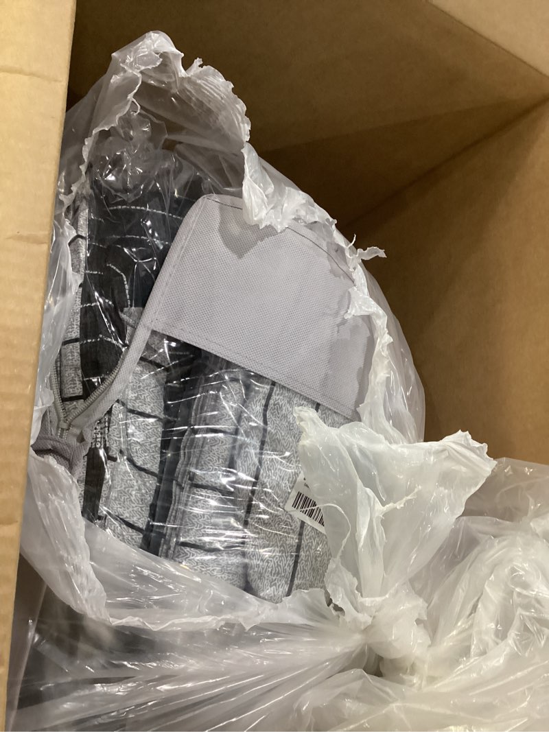 Condition photo showing Good Condition for Flysheep Ombre Boho Striped Bed in a Bag 7 Pieces Queen Size, White Striped on Black Dark Gray Comforter Sheet Set (1 Comforter, 1 Flat Sheet, 1 Fitted Sheet, 2 Pillow Shams, 2 Pillowcases) Dark-gray Queen-7pieces