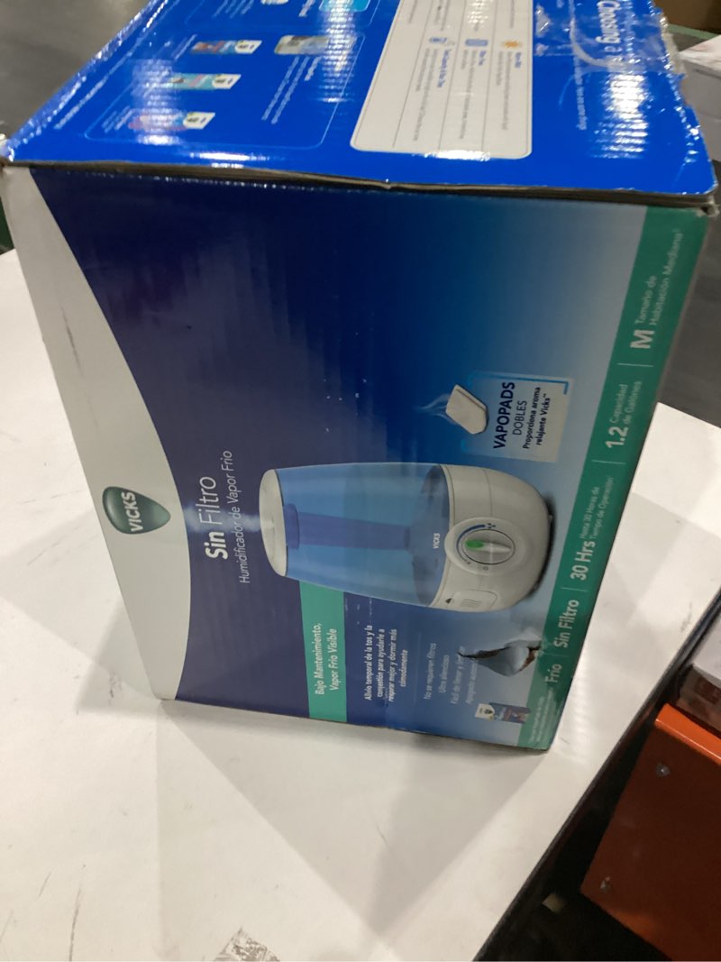 Condition photo showing As Is for Vicks Filter-Free Ultrasonic Humidifier, Recommended by Pediatricians*, 1.2 Gal Ultrasonic Cool Mist