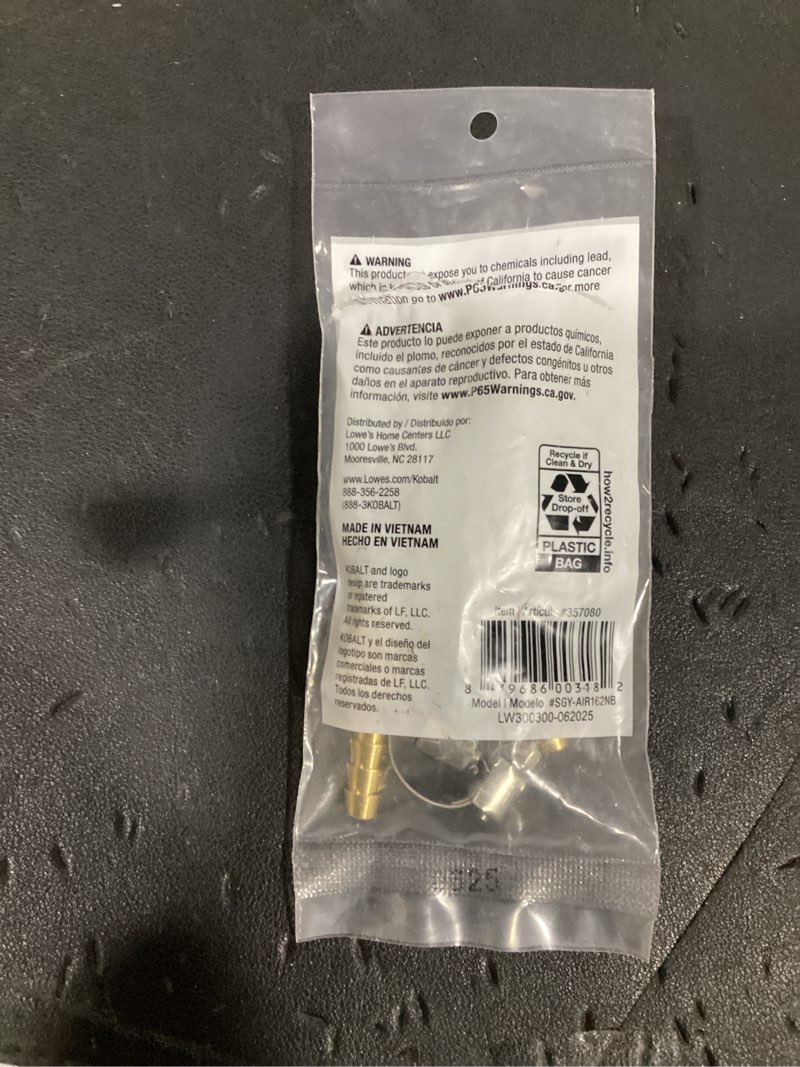 Condition photo showing As Is for (incomplete) kobalt 1/4-in hose repair kit (model #357080) 