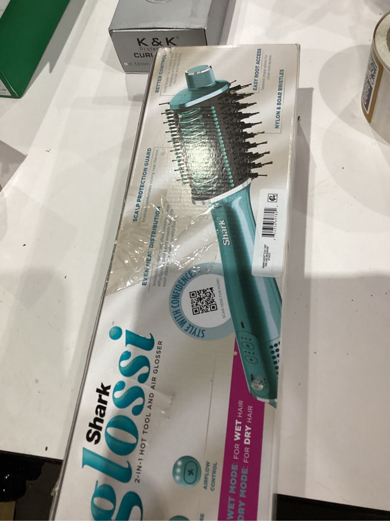 Condition photo showing As Is for Shark Glossi 2-in-1 Hot Tool and Air Glosser, Ultra-Fast, Ultra-Glossy Blowouts at-Home, Heat-Controlled Ceramic, Curly, Coily, and Color Friendly, Jewel Teal, HT302TL