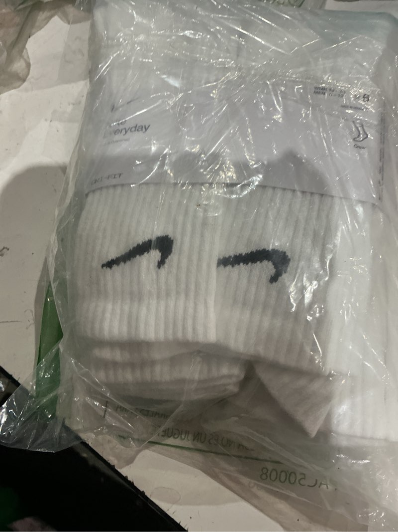Condition photo showing Good Condition for nike dri-fit cushion crew training socks (6 pair) white with traditional black swoosh logo adult large 8-12 unisex