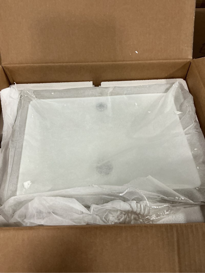 Condition photo showing New/Like New for 15.5 in. l x 12 in. w undermount bathroom sink rectangular white ceramic with overflow hole for modern bathroom design