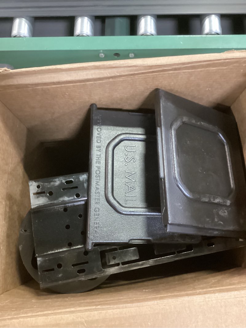 Condition photo showing As Is for architectural mailboxes stratford decorative plastic post mount black mailbox