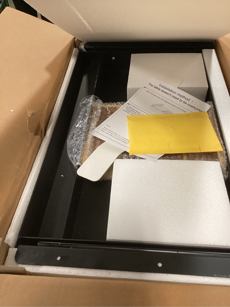 Condition photo showing Good Condition for large under desk mounted sliding drawer with bamboo tray and 60 degree tilt panel to pull out, 22'' long & 13'' deep large storage organizer for sit stand workstation l with bamboo tray