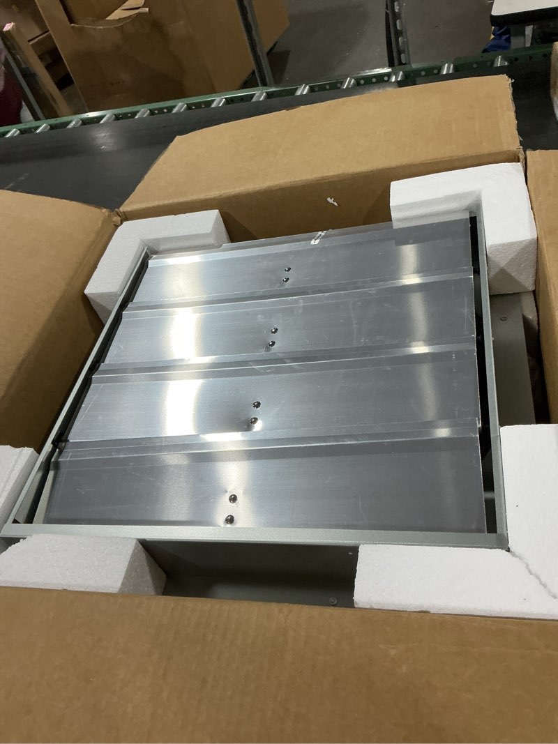 Condition photo showing As Is for VEVOR 18 inch Shutter Exhaust Fan, Wall Mounted Attic Vent Fan with 2200 CFM Airflow, AC Motor, Heavy-duty Steel Construction, Low Noise for Shed, Garage, Greenhouse Ventilation Cooling, Silver