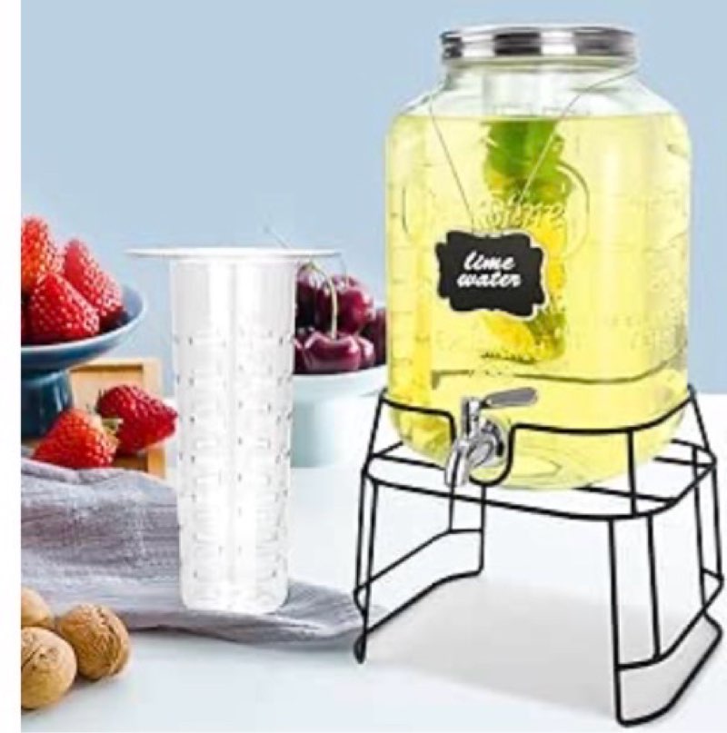 2 gallon glass drink dispensers for parties, beverage dispenser with stand, fruit infuser and stainl ( 1 piece