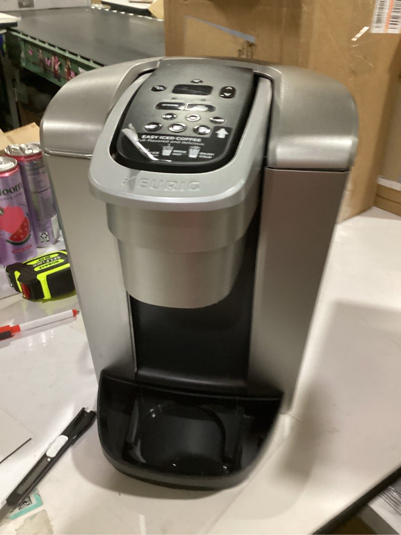 Condition photo showing As Is for keurig c k-elite maker, single serve k-cup pod brewer, with iced coffee capability, brushed silver plus extra filter included, 75oz