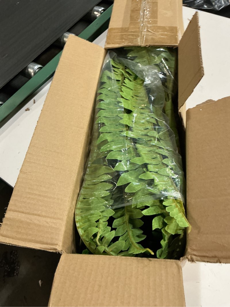 Condition photo showing Good Condition for 45" fake ferns, realistic large artificial bush plants, 2 artificial boston ferns with 59 fronds for outdoors planter indoor home garden porch decor green