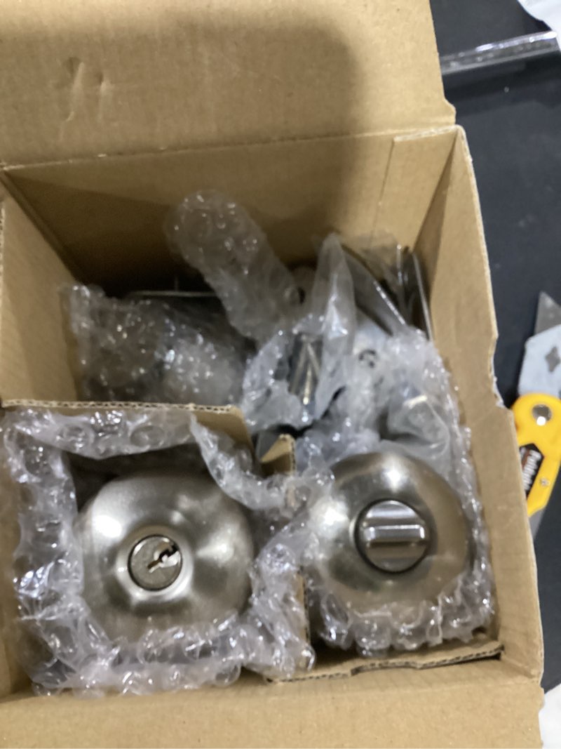 Condition photo showing Good Condition for reliabilt reliabilt baron keyed entry knob and single cylinder deadbolt project pack in satin nickel