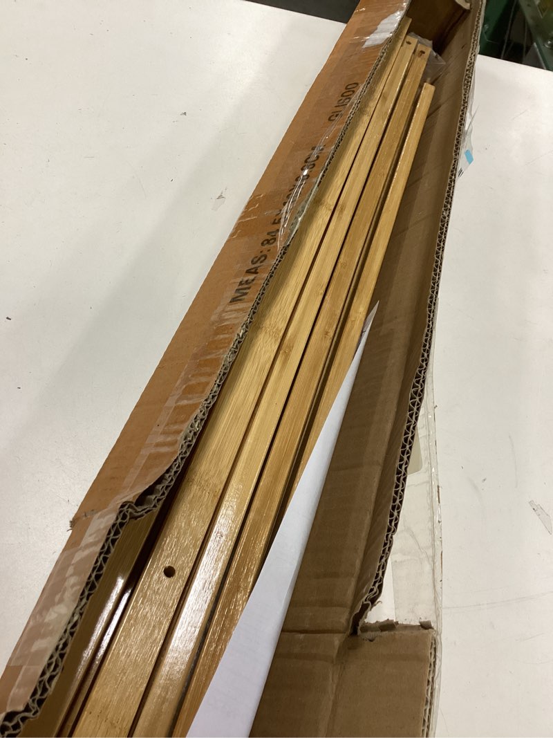 Condition photo showing As Is for Bamboo Clothing Rack with Top Hanging Garment Rod, 2 Side Hooks & Bottom Fabric Storage Basket and 360° Rotating Wheels, Space-Saving Organizer for toys, Hats, Bags & folded clothes 1 shelf