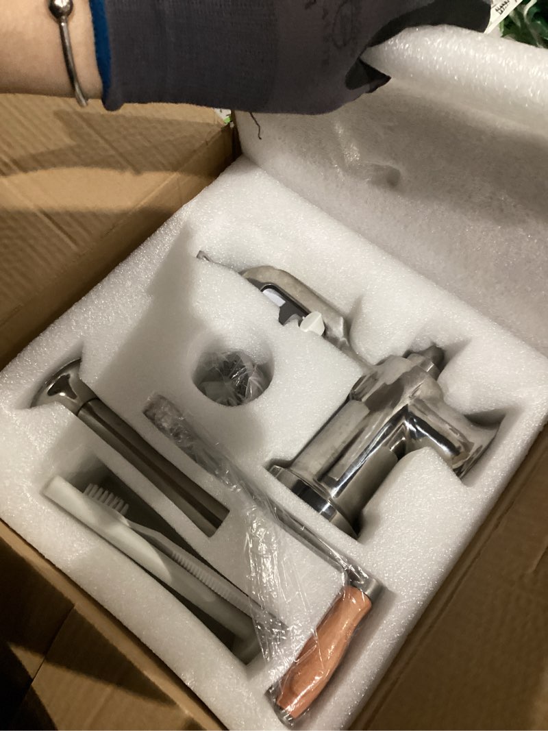 Condition photo showing As Is for vevor manual stainless steel meat grinder, 1.8" clamp, 2 grinding plates, sausage stuffer, ideal for home kitchen restaurant butcher’s shop #10-table clamp
