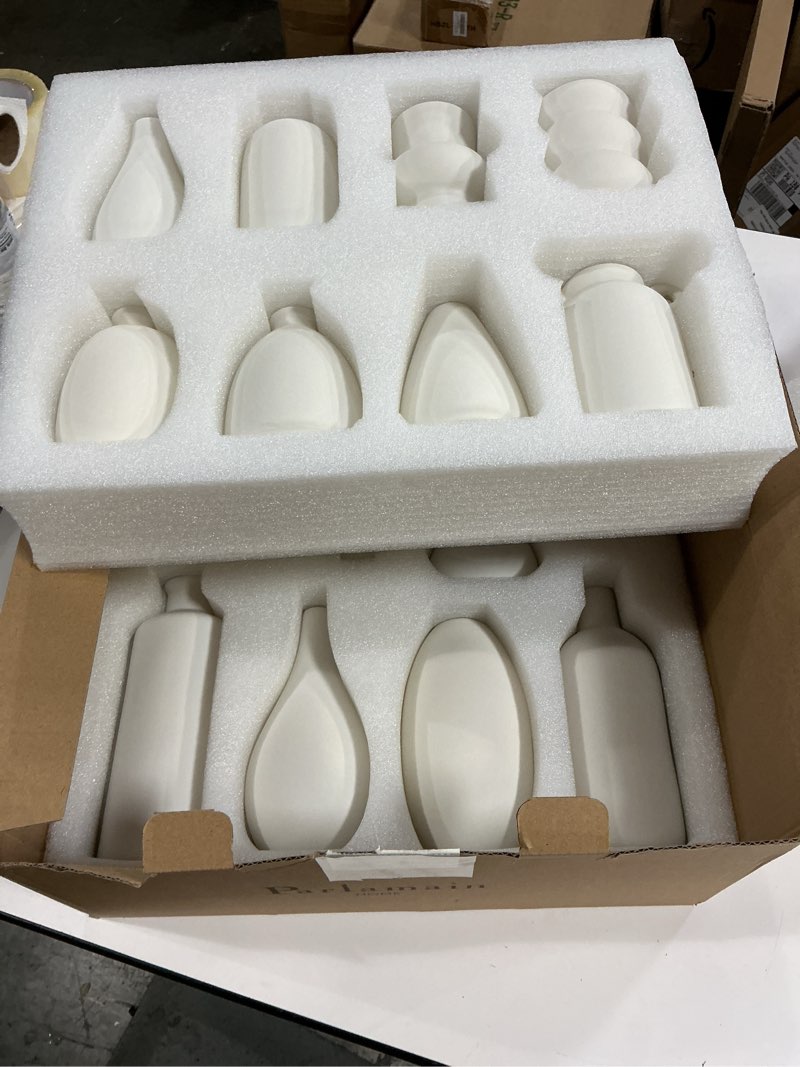 Condition photo showing New/Like New for Set of 8 White Ceramic Bud Vases for Flowers, Pampas Grass Small Vases for Farmhouse Boho Decor, Decorative Vases for Centerpiece, Wedding Decoration, Home and Office, Room and Table Decor Set of 8-1
