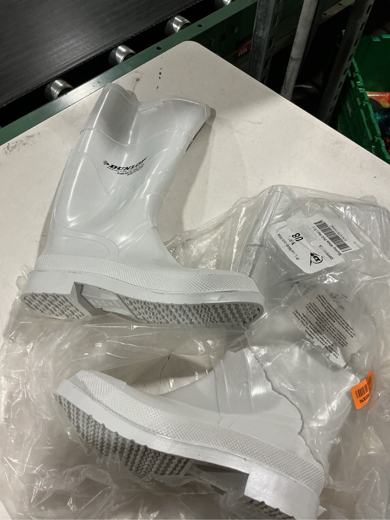 Condition photo showing Good Condition for dunlop white pvc plain toe - rubber boots for men & women - pvc - work & concrete boots - soft toe - waterproof with tall shaft - chemical and slip resistant - white - size 8