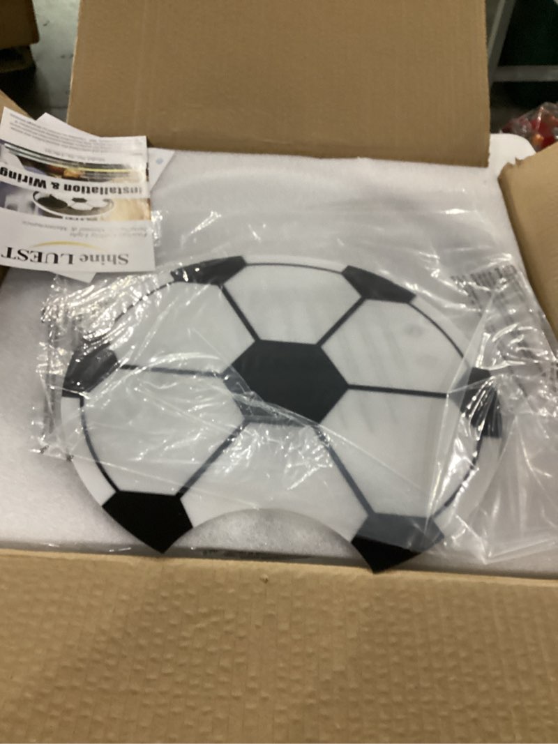 Condition photo showing New/Like New for Modern Ceiling Light LED Kids Room Ceiling Lamp for Bedroom Dimmable Soccer Flush Mount Ceiling Light with Remote Control 17" Living Room Light Fixtures for Boys Room,Kitchen 3000k-6000K White,Football Ceiling Light