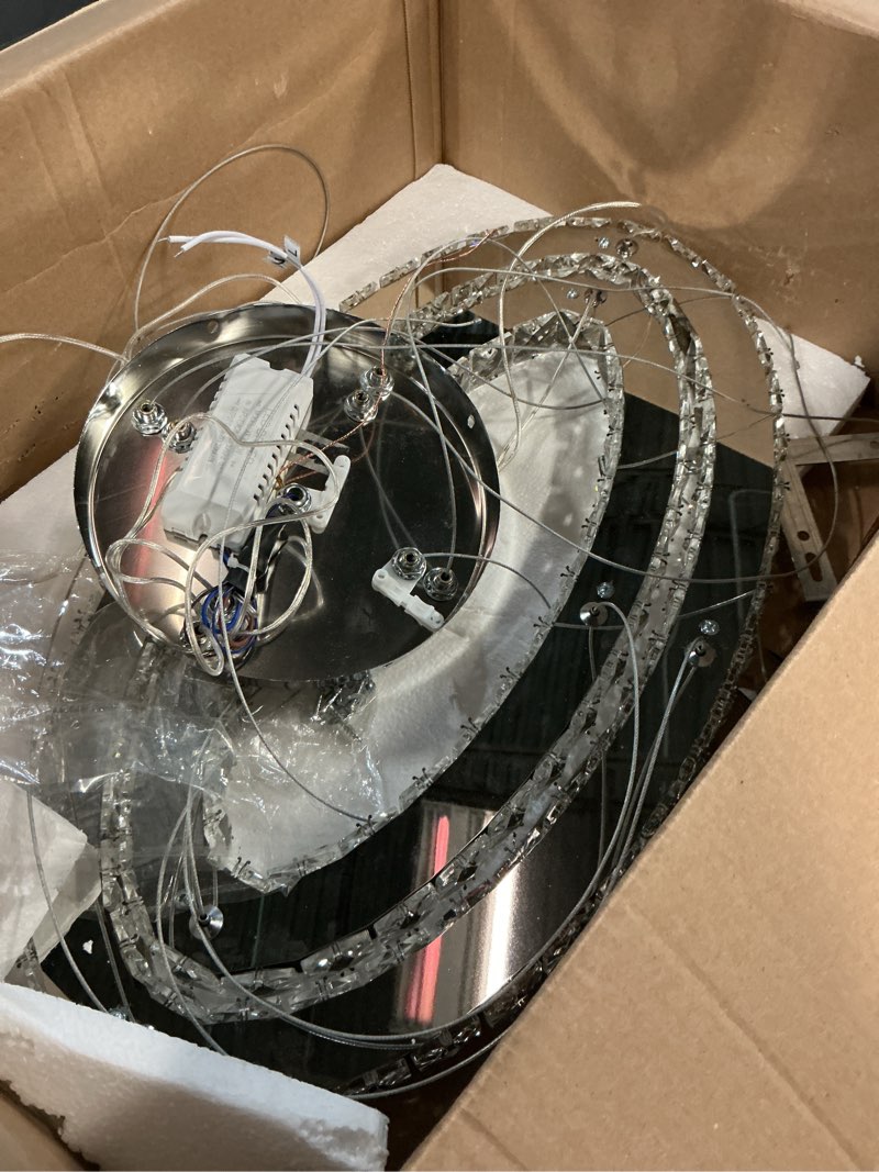 Condition photo showing As Is for Finktonglan Crystal LED Chandelier, Modern 2 Ring Oval Chandelier, 23.6'' Hanging Light Fixture, Cool White 6500K Non-Dimmable, Dining Room Bedroom Pendant Light Oval-Cool White