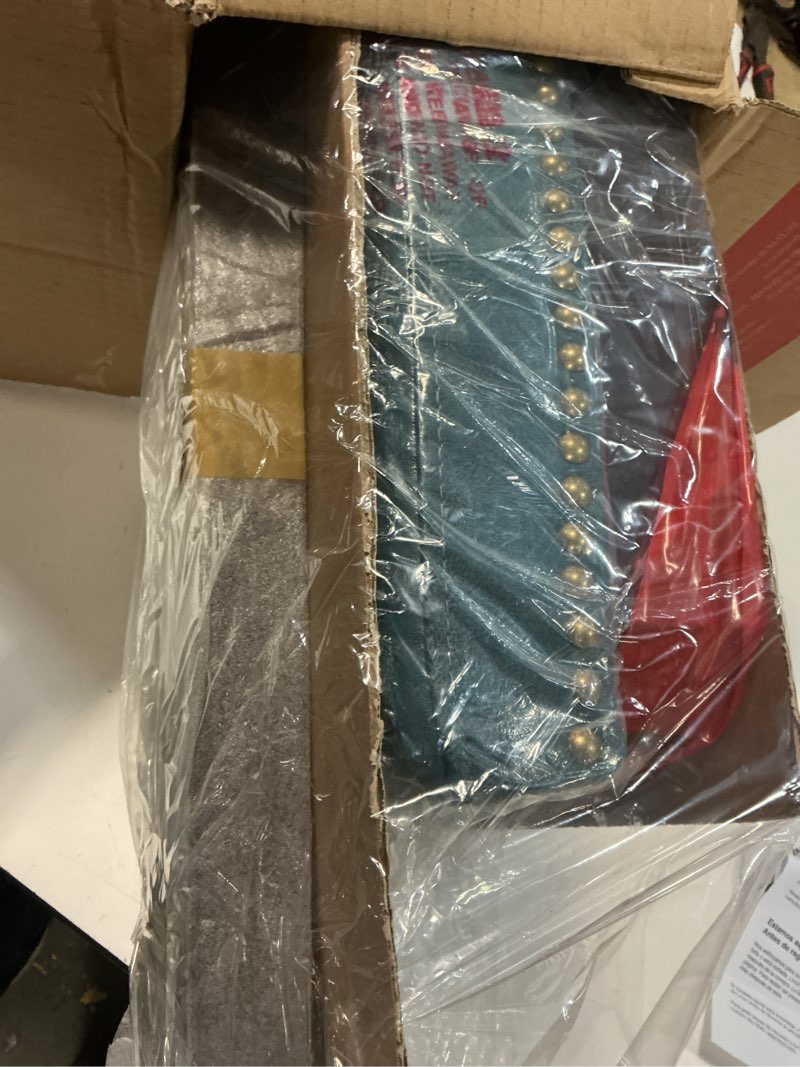 Condition photo showing New/Like New for linon claridge backless counter stool blue faux leather wood frame in dark brown