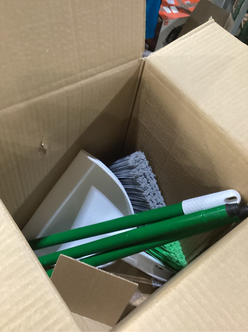 Condition photo showing Good Condition for libman flextech broom with dustpan combo set for sweeping indoor and outdoor floors, pet, dog hair broom, 55” precision angle broom, 3 piece handle, 11" wide, 10.25" wide dust pan