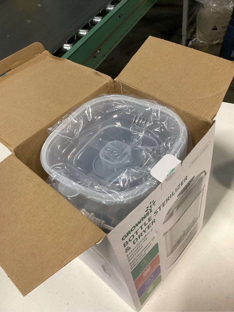 Condition photo showing New/Like New for grownsy bottle sterilizer and dryer, compact electric steam baby bottle sterilizer (esterilizador de biberones), bottle sanitizer for baby bottles, pacifiers, pump parts grey