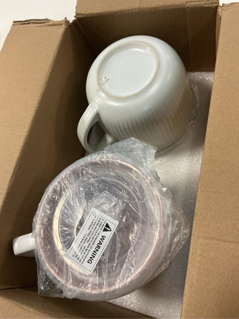 Condition photo showing New/Like New for ceramic soup bowl with handle 32oz – microwave ramen bowl with lid, soup mugs & cups for cereal, oatmeal, ramen, instant noodle, soup container with lid (white) maple brown inside