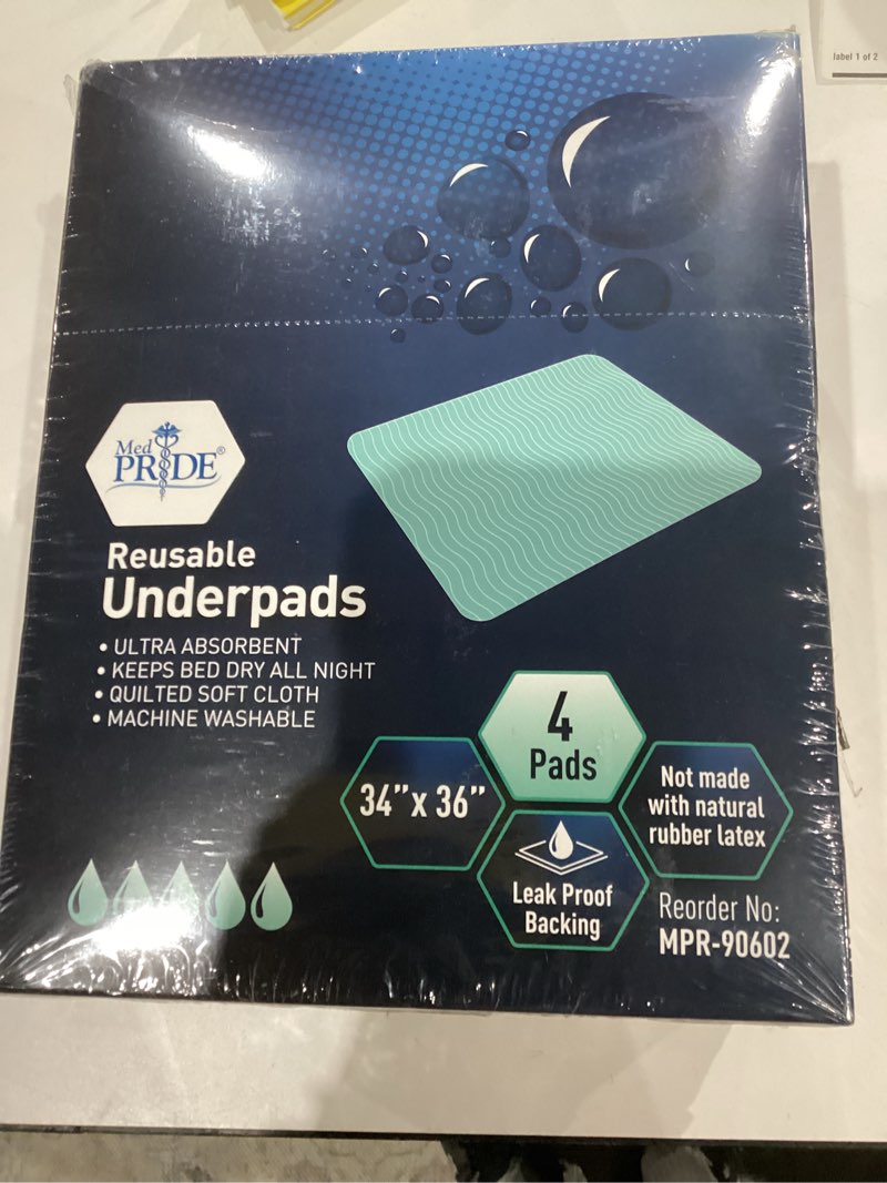 Condition photo showing New/Like New for MED PRIDE Reusable Underpads 34 x 36 Inch, 4 Pack Washable Bed Pads, Waterproof Incontinence Bed Protectors, High Absorbency Reusable Chux Pads for Bed, Chair, Sofa & Pet Use