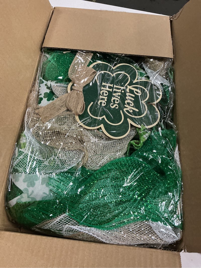 Condition photo showing New/Like New for Presentastic 18 Inch St. Patrick's Day Decorations Wreath, Handcrafted Shamrock Wreath for Front Doo