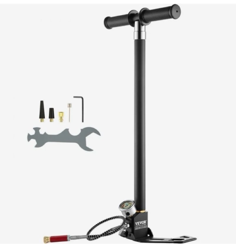 vevor pcp hand pump, 4 stage, 30mpa 4500 psi high pressure pcp air rifile filling stirrup pump with oil-moisture filter pressure gauge, stainless steel for airguns scuba tank paintball filling tire
