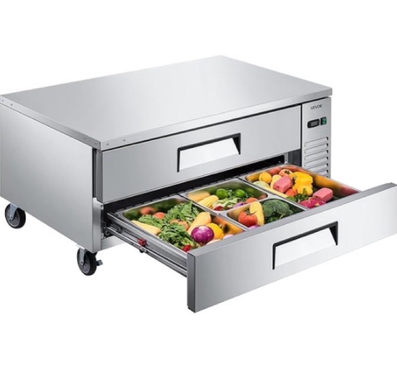 vevor chef base refrigerator, 52" w commercial chef bases worktop refrigerators, 2-drawer under coun