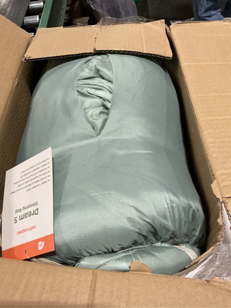 Condition photo showing As Is for Retrospec Dream Mummy Sleeping Bag - 5, 15, & 30°F Cold Weather Camping & Travel Essential Gear with Water - Resistant Shell & Synthetic Fill - Zippered Pocket & Stuff Sack Sprucestone 5f Regular