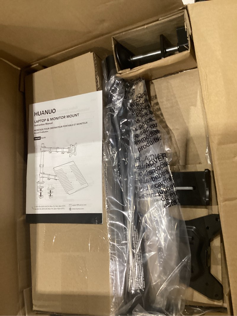 Condition photo showing New/Like New for huanuo adjustable monitor stand, single arm desk mount for 32 inch screen and 17 inch laptop, heavy duty ergonomic bracket holds 22lbs