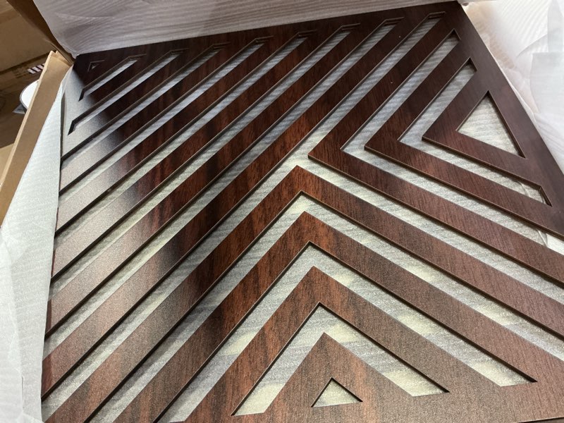 Condition photo showing Good Condition for yerliker 16×16 inch boho wooden wall sculptures geometric abstract wood wall art decor set of 3 slatted wood design for living room bedroom office rustic home decoration