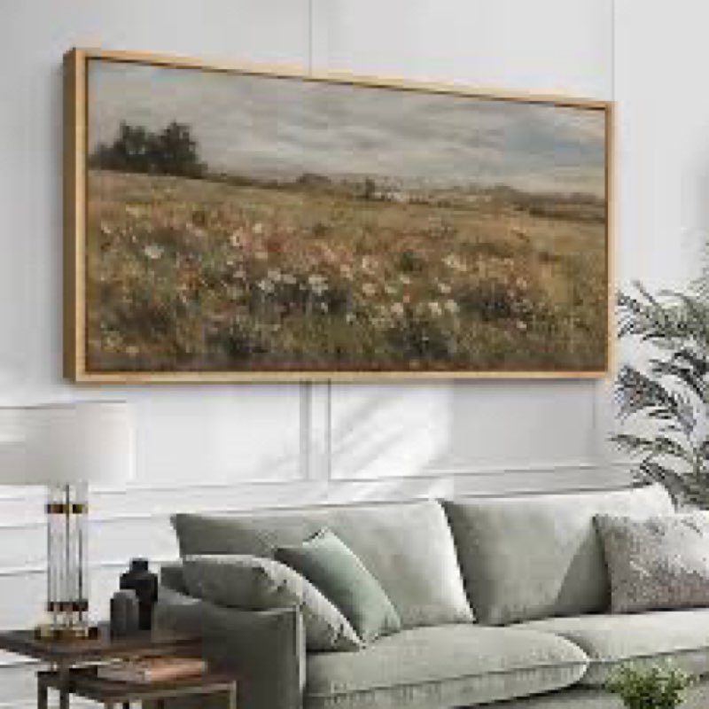 countryside wildflowers landscape rustic french artwork - extra large framed wall art canvas print