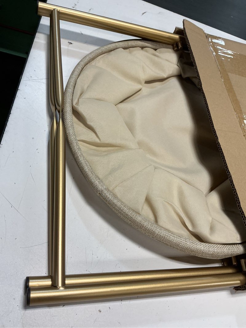 Condition photo showing Good Condition for danpinera Round Side Table with Fabric Storage Basket, Metal Side Small Bedside Table Nightstand with Removable Tray Top for Living Room, Bedroom, Nursery, Bathroom, Gold Gold 1