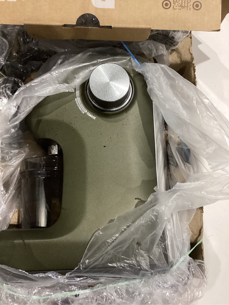 Condition photo showing As Is for breville smart grinder pro bcg820olt, olive tapenade olive tapenade 18 oz coffee bean capacity