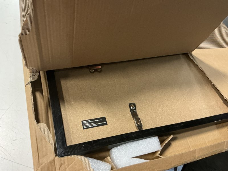 Condition photo showing As Is for americanflat 17x21 picture frame with polished plexiglass - streamline collection - thin border picture frame for wall display - hanging hardware included - black black 17x21