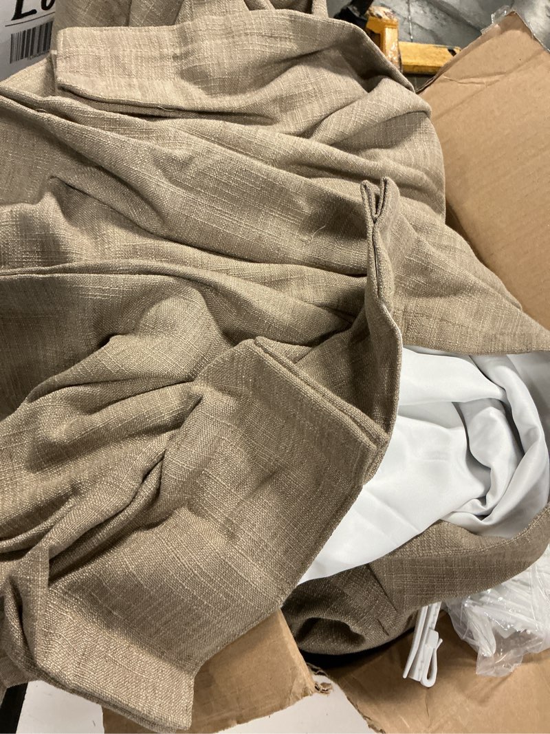 Condition photo showing As Is for faux linen blackout curtains for bedroom 84 inches long, 2 panels | 52" w x 84" l, light blocking window drapes, thermal insulated, living room, sliding glass door, room darkening linen 52"w x 84"l (pack of 2)