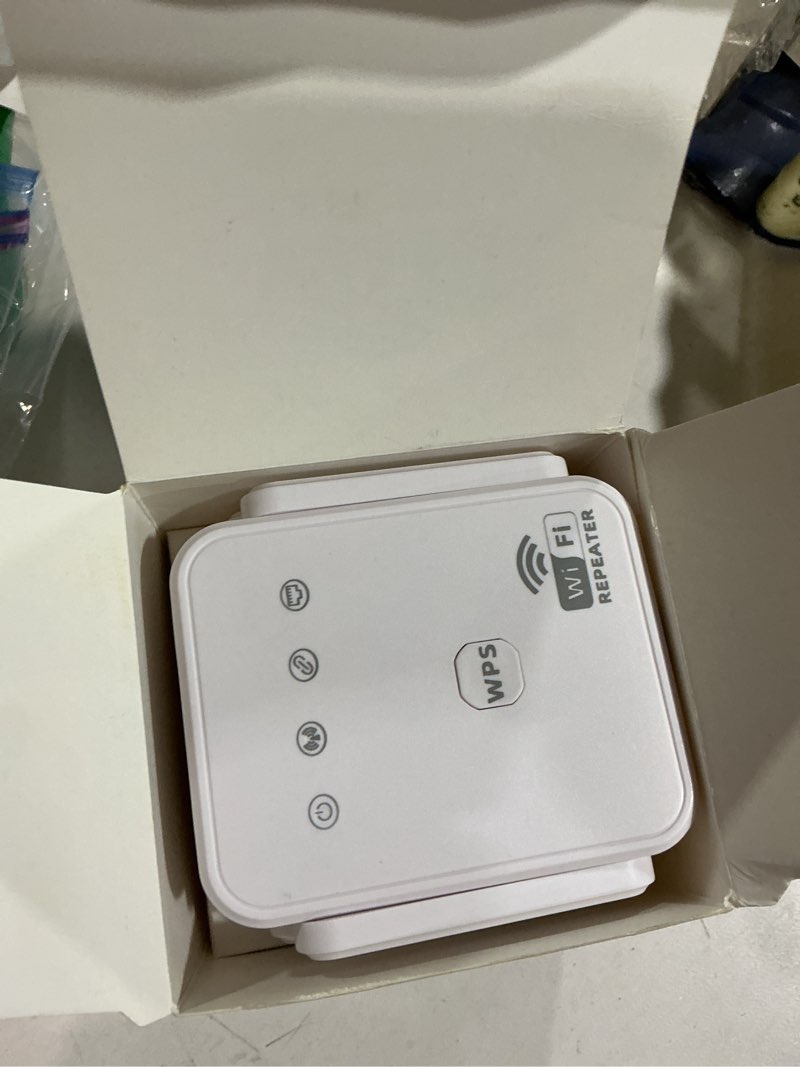 Condition photo showing As Is for 1200mbps wifi extender signal booster for home, dual band 5ghz/2.4ghz wireless internet repeater with 4 external antennas, covers up to 3600 sq.ft & supports 80 devices, ap mode with ethernet port