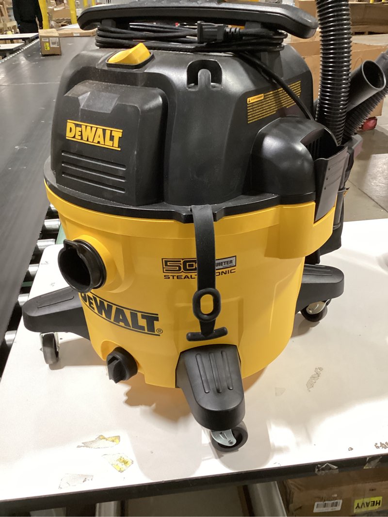 Condition photo showing As Is for dewalt 9-gallon 5 hp corded wet/dry shop vacuum with accessories included