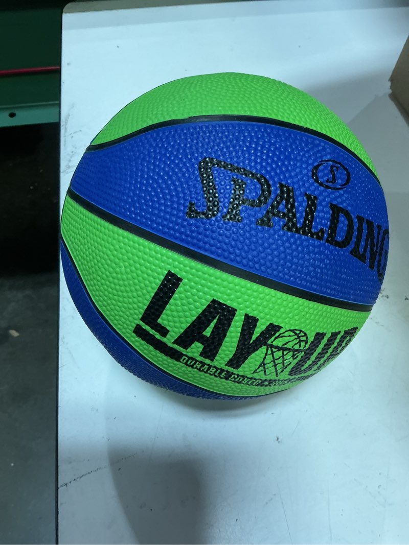 Condition photo showing Good Condition for spalding layup mini rubber outdoor basketball lay up - green/blue mini, 22\" 3