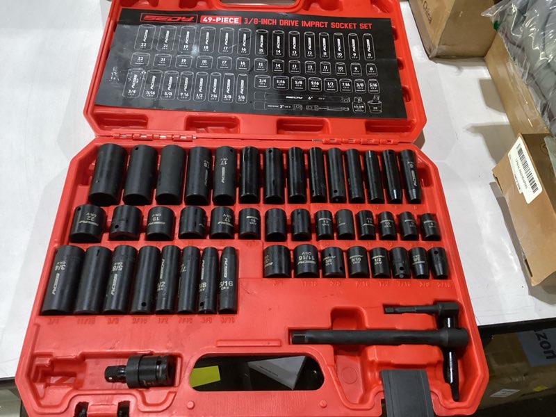 Condition photo showing Good Condition for 3/8" drive impact socket set - 49-piece sae (5/16 to 3/4 inch) and metric (8-22mm) sizes with extension bars and universal joint standard & deep cr-v material for high durability impact wrench 3/8" | 49-piece standard & deep