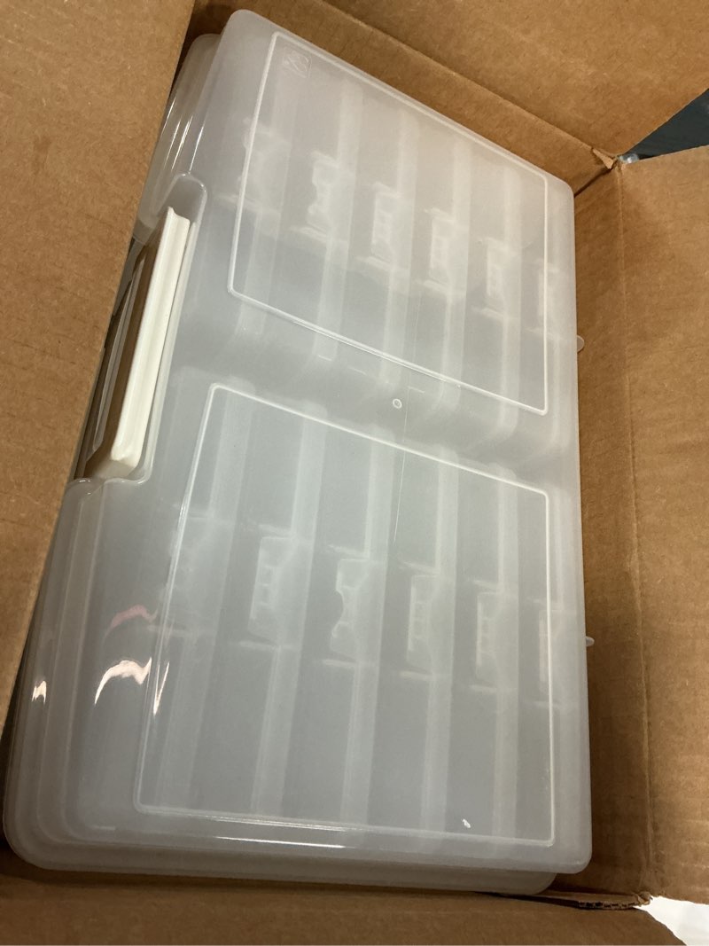 Condition photo showing Good Condition for IRIS USA 4" x 6" Photo Storage Box Craft Keeper, 2-Pack, Transparent Handle Container with 12 Organization Holder Cases for Pictures, Tasks, Scrapbooking, Stationery Storage, Clear Clear 12 Cases