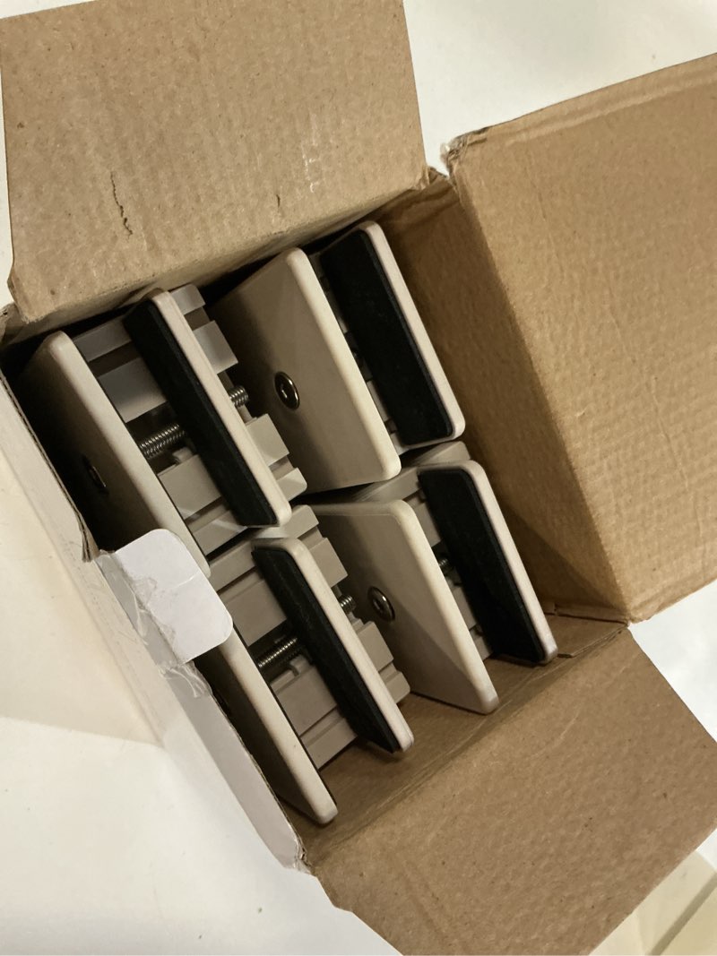 Condition photo showing Good Condition for bed risers with adjustable screw clamp, fits thickness of furniture frame from 0 to 1.5 inch, elevation in heights 2" heavy duty risers for table cabinet dresser support up to 5000lbs (4pack, beige) beige 2'', fits furniture frame below 1.5"