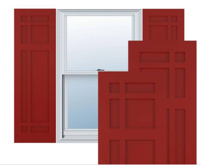 15 in. x 27 in. True Fit Flat Panel PVC San Juan Capistrano Mission Style Fixed Mount Shutters Pair in Fire Red