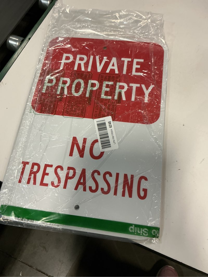Condition photo showing Good Condition for SmartSign Private Property No Trespassing Sign - 2-Pack, 12" x 18", 80 mil Thick Aluminum Composite (ACM), Pre-Drilled Holes, Red and White, Made in USA 12" x 18" - AL ACM (Pack of 2)