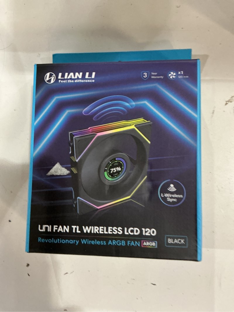 Condition photo showing New/Like New for Lian Li UNI Fan TL LCD Wireless 120-Single Pack-2.4 GHz Wireless Signal ARGB Fan-Infinity Mirror-Daisy-Chain -Customizable Lighting Effects-Controller NOT Included & Required - Black (12TLLCD1W1B) LCD Normal Blade 1 x 120mm,Black