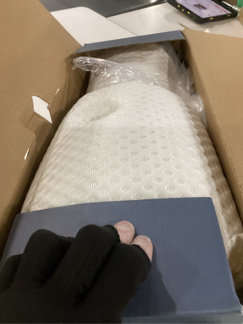 Condition photo showing As Is for osteo cervical pillow for neck pain relief, hollow design odorless memory foam pillows with cooling case, adjustable orthopedic bed pillow for sleeping, support for side back sleepers queen(25.5*16.5*5.2/4.1 inches) white