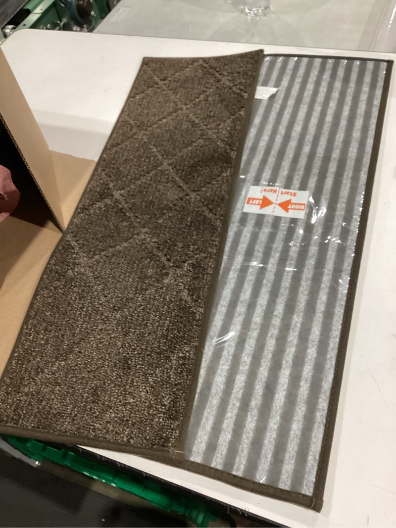Condition photo showing Good Condition for item similar))) 15 pcs  beqhause stair treads non slip stair runners step carpet mat for wooden steps indoor machine washable 28inx9in edging polyester soft stair rugs for kids elders pets with tpe backing(beige,10pcs))